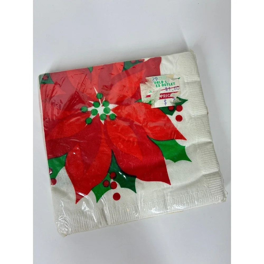 Vintage New Party Papers Poinsettia Christmas Napkins 20 Count 90s 5x5 Sealed